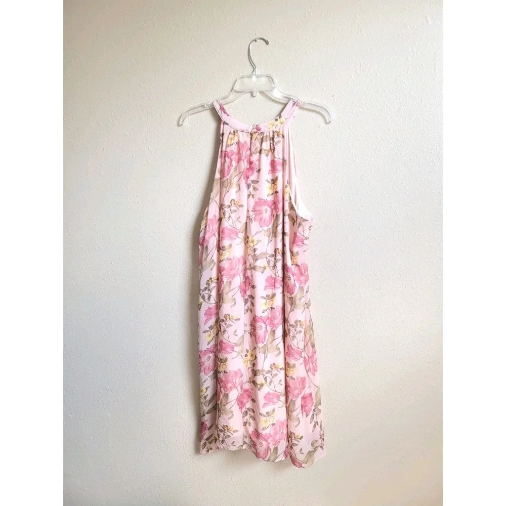 New York & Company Pink Floral Sleeveless A Line Dress‎ Sz XL